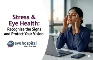 Person experiencing blurry vision and eye strain caused by stress and anxiety