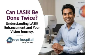 LASIK specialist examining patient for second LASIK enhancement surgery