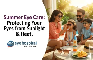 Person wearing UV-protective sunglasses during summer to protect eyes from sunlight and heat
