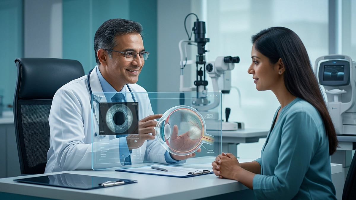 Eye examination showing corneal damage associated with corneal blindness and available treatment options to restore vision.