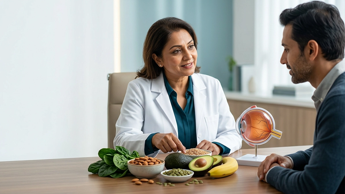 Illustration of magnesium-rich foods and their potential role in supporting healthy eyes and overall vision.